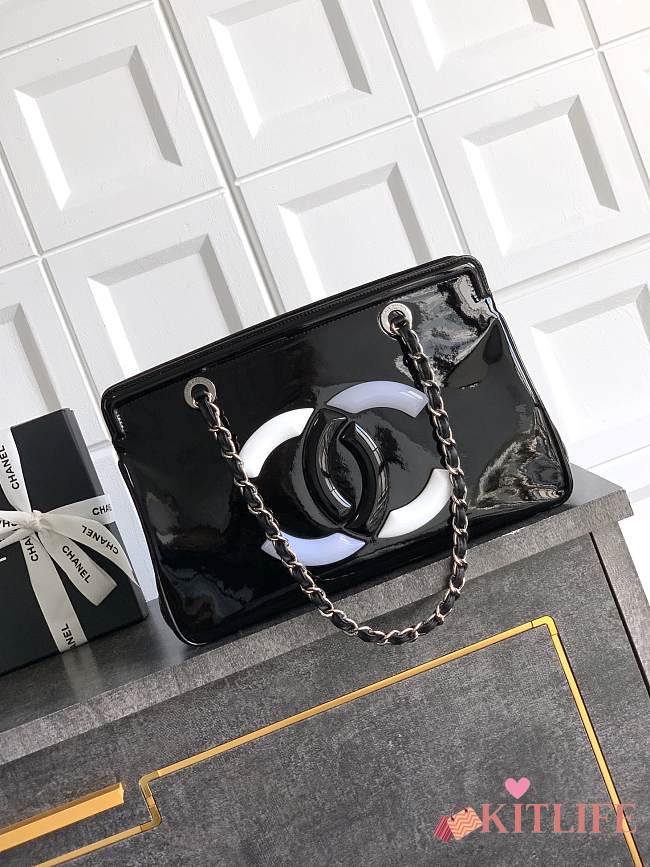Kitlife Chanel Black Matte Acrylic With Large Logo Tote Bag 33x32x12.5cm - 1