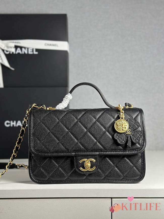 Kitlife Chanel 25B Clover Messenger Crossbody Bag Black 16.5x25x8.5cm - 1