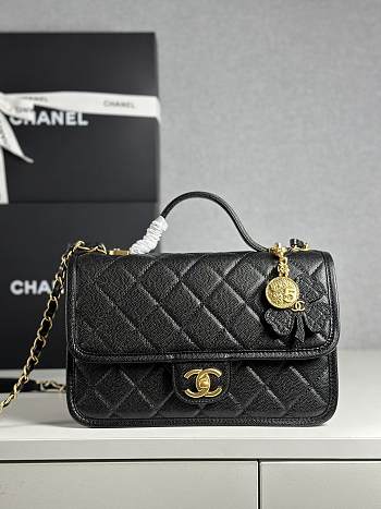 Kitlife Chanel 25B Clover Messenger Crossbody Bag Black 16.5x25x8.5cm