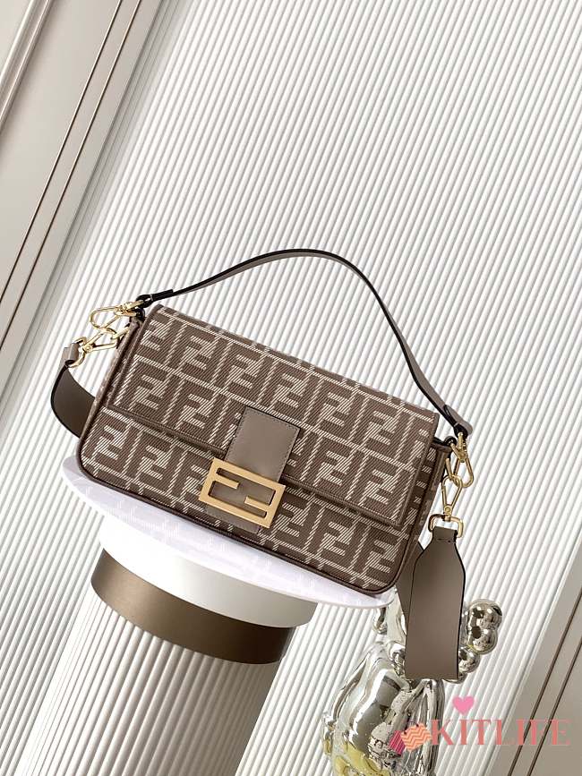 Kitlife Baguette Dove Grey Denim-effect FF Jacquard Bag 27x6x15cm  - 1