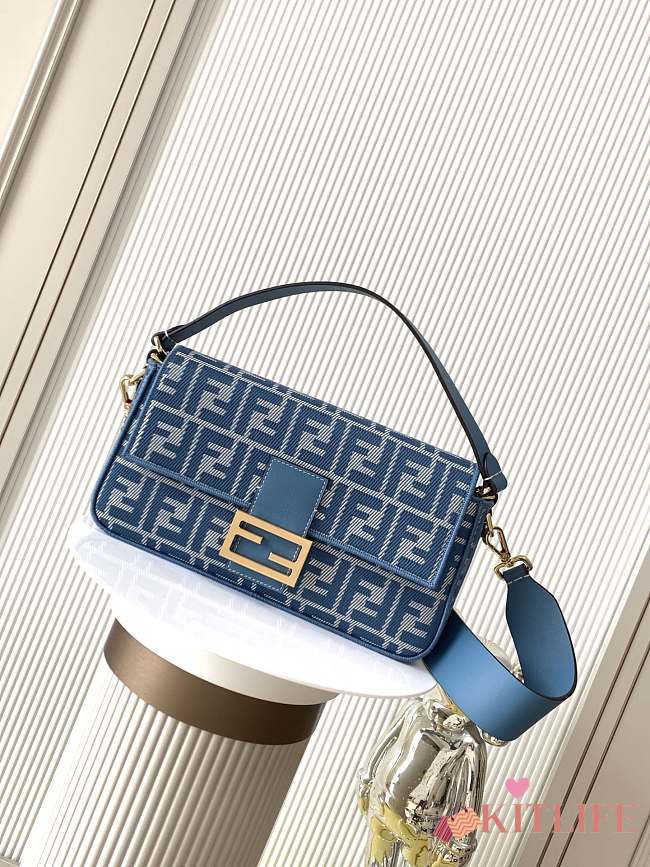 Kitlife Baguette Blue Denim-effect FF Jacquard Bag 27x6x15cm - 1