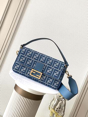 Kitlife Baguette Blue Denim-effect FF Jacquard Bag 27x6x15cm