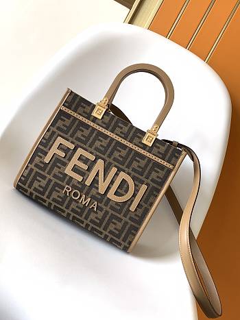 Kitlife Fendi Sunshine Brown FF Fabric Mini Tote Bag 25.5x12x22.5cm