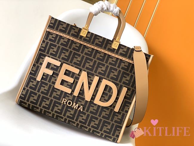 Kitlife Fendi Sunshine Brown FF Fabric Mini Tote Bag 35x17x31cm - 1