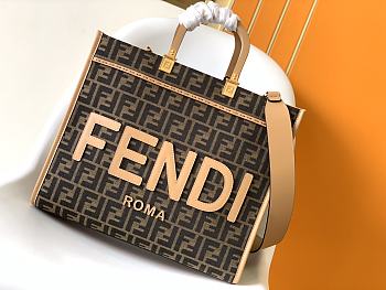 Kitlife Fendi Sunshine Brown FF Fabric Mini Tote Bag 35x17x31cm