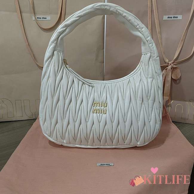 Kitlife Miu Miu Wander Matelassé White Nappa Leather Hobo Bag 29x24x10cm - 1