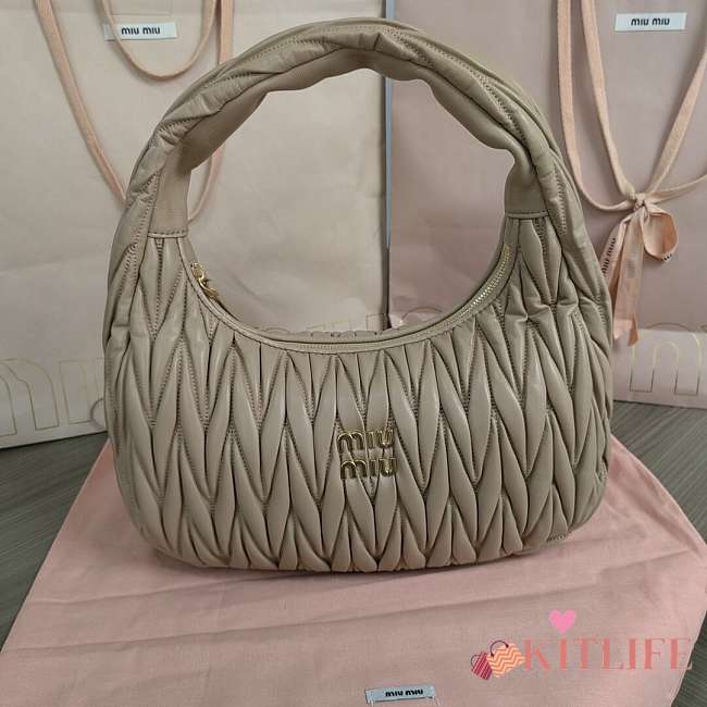 Kitlife Miu Miu Wander Matelassé Begie Nappa Leather Hobo Bag 29x24x10cm - 1