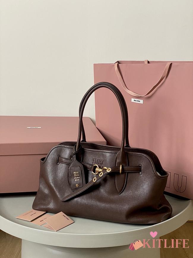 Kitlife Miu Miu Aventure Dark Brown Leather Tote Bag 22.5×44×14.5cm - 1