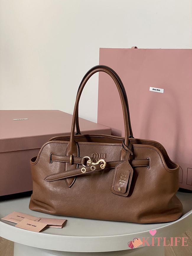 Kitlife Miu Miu Aventure Brown Leather Tote Bag 22.5×44×14.5cm - 1