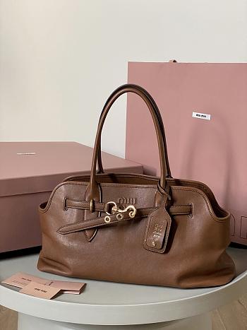 Kitlife Miu Miu Aventure Brown Leather Tote Bag 22.5×44×14.5cm