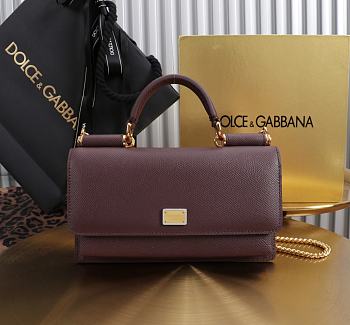 Kitlife Dolce & Gabbana Burgundy Leather Chain-strap Crossbody Bag 20x11x3cm