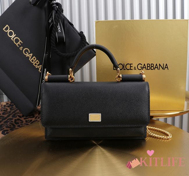 Kitlife Dolce & Gabbana Black Leather Chain-strap Crossbody Bag 20x11x3cm - 1