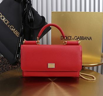 Kitlife Dolce & Gabbana Red Leather Chain-strap Crossbody Bag 20x11x3cm