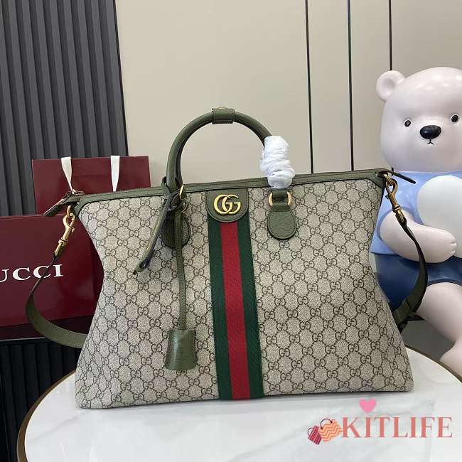 Kitlife Gucci Savoy Medium Duffle Bag Beige and Green 834469 48x28x18cm - 1