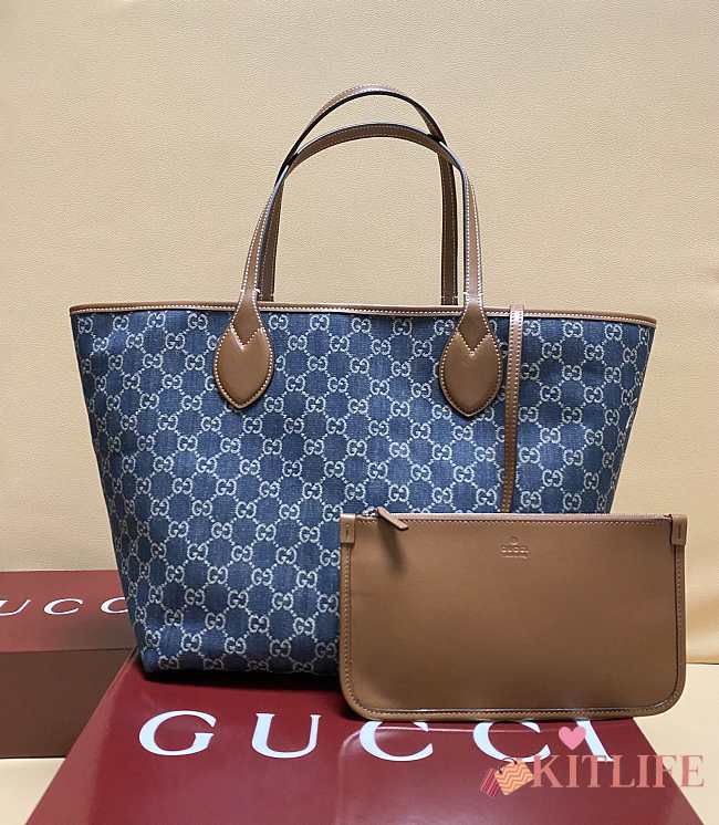 Kitlife Gucci Totissima Large Tote Bag Blue GG Denim 820481 30.5x28x27cm - 1