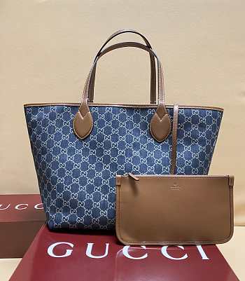 Kitlife Gucci Totissima Large Tote Bag Blue GG Denim 820481 30.5x28x27cm