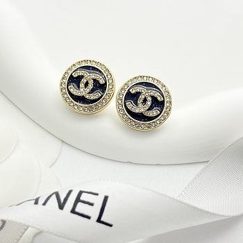 Kitlife Chanel Black Gold Enamel Round Stud Earrings 