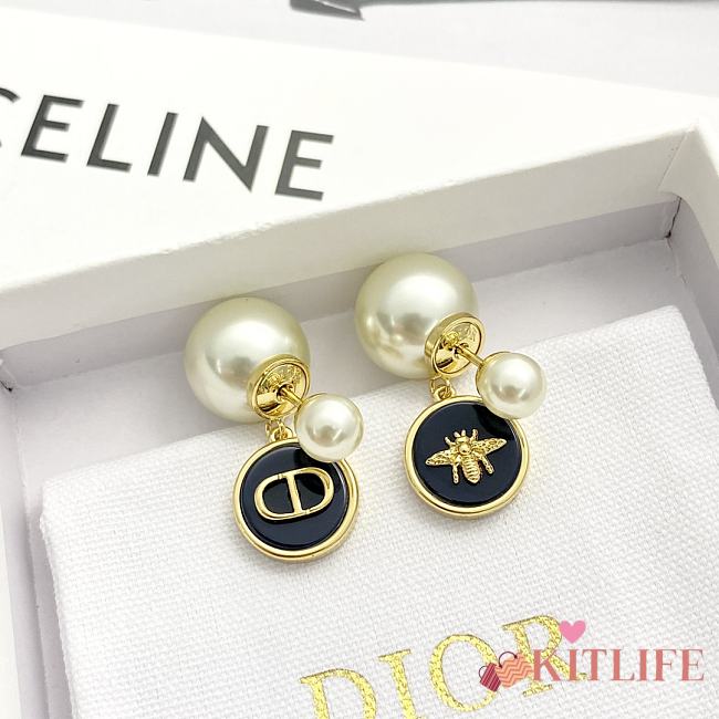 Kitlife Dior Black Resin Round Pendant Eearl Earrings - 1