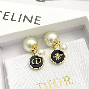 Kitlife Dior Black Resin Round Pendant Eearl Earrings