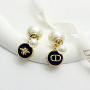 Kitlife Dior Black Resin Round Pendant Eearl Earrings - 5