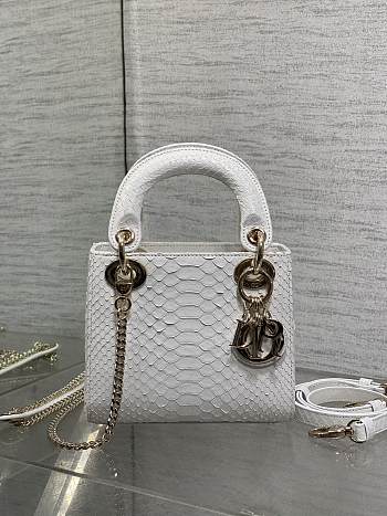Kitlife Dior Lady Diana Three-grid Snakeskin Bag White 17x15x7cm