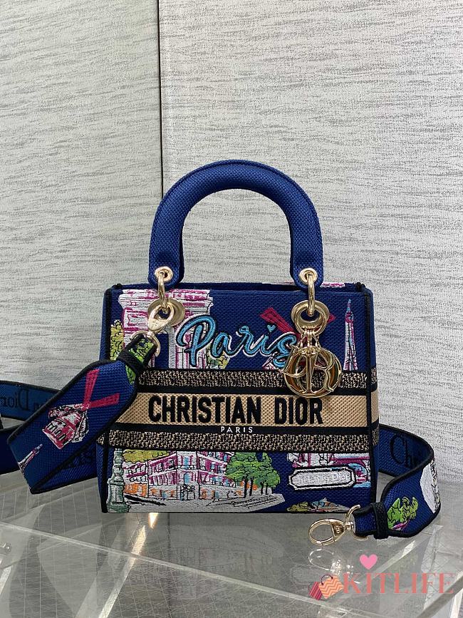 Kitlife Dior Lady Diana Dark Blue Raffia and Multicolor Embroidered Bag 24x11x20cm - 1