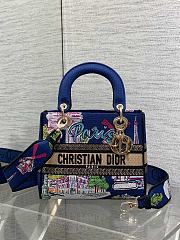 Kitlife Dior Lady Diana Dark Blue Raffia and Multicolor Embroidered Bag 24x11x20cm - 1
