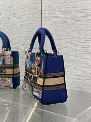Kitlife Dior Lady Diana Dark Blue Raffia and Multicolor Embroidered Bag 24x11x20cm - 5