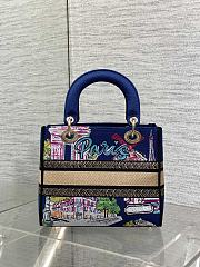 Kitlife Dior Lady Diana Dark Blue Raffia and Multicolor Embroidered Bag 24x11x20cm - 4
