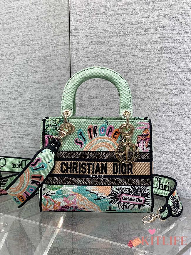Kitlife Dior Lady Diana Green Raffia and Multicolor Embroidered Bag 24x11x20cm - 1