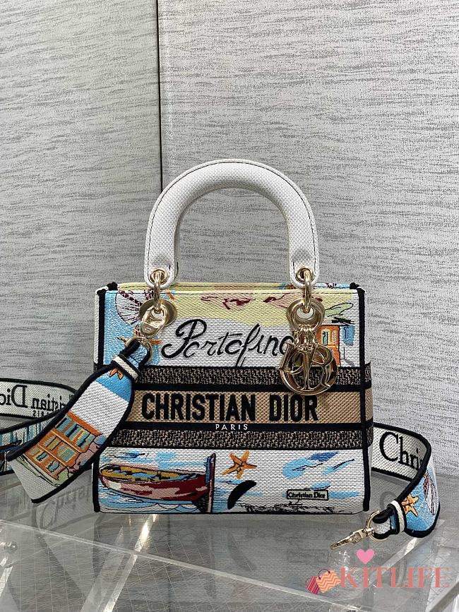 Kitlife Dior Lady Diana Natural Raffia and Multicolor Embroidered Bag 24x11x20cm - 1