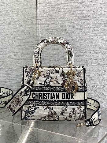 Kitlife Dior Lady Diana Black, White and Multicolor Embroidered Bag 24x11x20cm