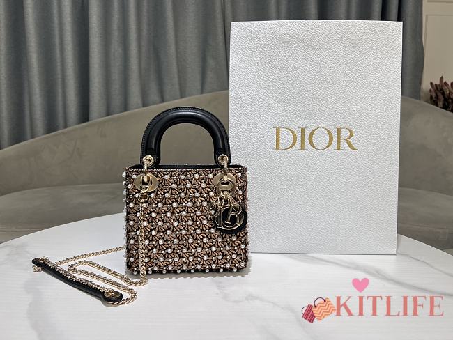 Kitlife Dior Lady Bag Feathers And Pearls Embroidery M0505 17x15x7cm - 1