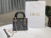 Kitlife Dior Lady Bag Black Satin With White Resin Bead Embroidery 17x15x7cm - 1