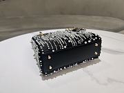 Kitlife Dior Lady Bag Black Satin With White Resin Bead Embroidery 17x15x7cm - 6