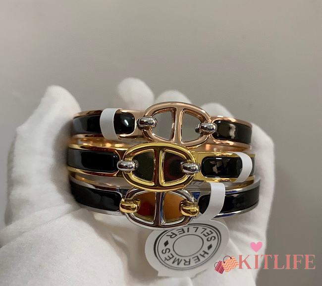 Kitlife Hermes Mini Clic Chaine d'Ancre Bracelet  Black With Gold / Rose Gold / Silver Buckle - 1
