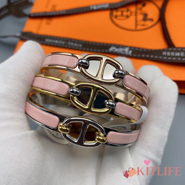 Kitlife Hermes Mini Clic Chaine d'Ancre Bracelet Pink With Gold / Rose Gold / Silver Buckle - 1