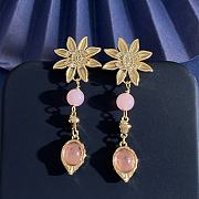 Kitlife Chanel Sunflower Diamond-encrusted Double C Long Earrings With Pink Beads - 1
