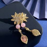 Kitlife Chanel Sunflower Diamond-encrusted Double C Long Earrings With Pink Beads - 6