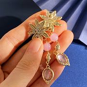 Kitlife Chanel Sunflower Diamond-encrusted Double C Long Earrings With Pink Beads - 3