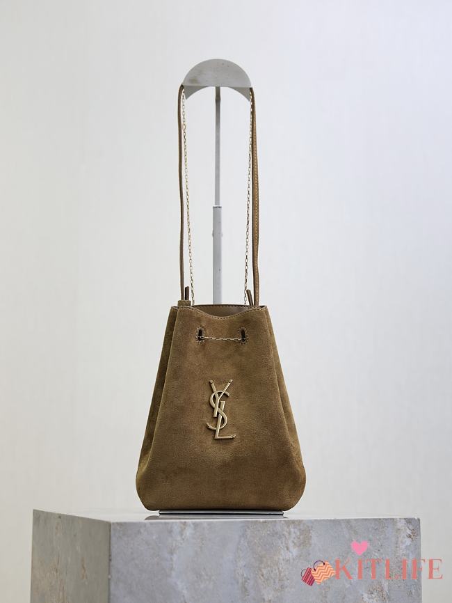 Kitlife Saint Laurent Pochon Bucket Bag Brown Suede Leather 801070 20x24x3cm - 1