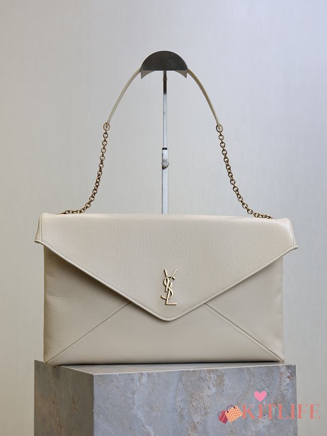 Kitlife Saint Laurent Cassandre Envelope Pouch On Chain In White Lambskin 841702 35x22x3cm - 1