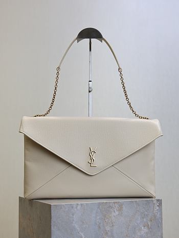 Kitlife Saint Laurent Cassandre Envelope Pouch On Chain In White Lambskin 841702 35x22x3cm