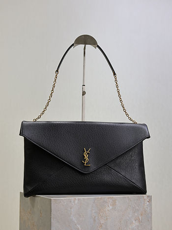 Kitlife Saint Laurent Cassandre Envelope Pouch On Chain In Black Lambskin 841702 35x22x3cm
