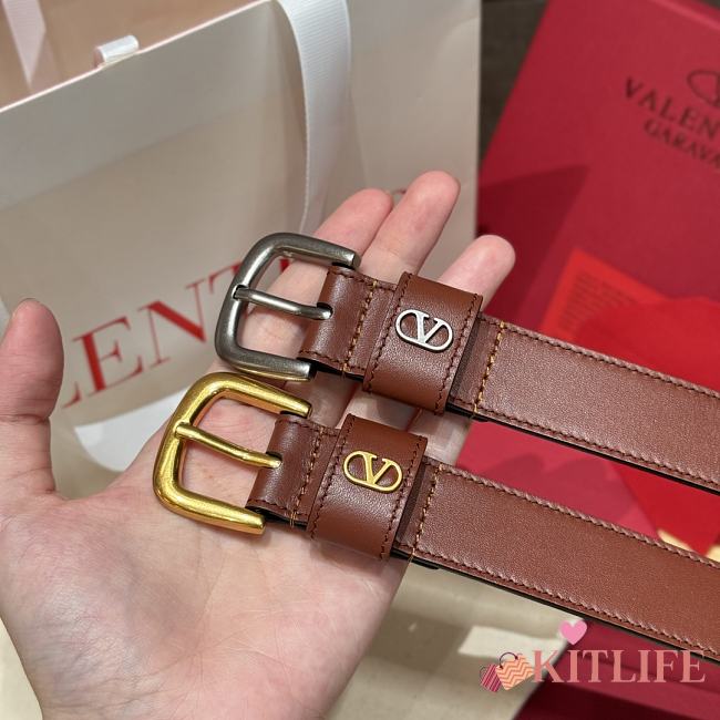 Kitlife Valentino Vlogo Signature Belt Brown With Gold / Silver Hardware 2.5cm - 1