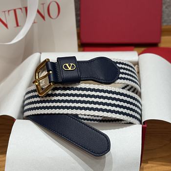 Kitlife Valentino Garavani Calfskin Vlogo Signature Belt Dark Blue 3.4cm