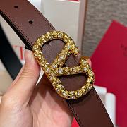 Kitlife Valentino Garavani VLogo Signature Belt In Brown Shiny Calfskin With Crystals 30mm - 2