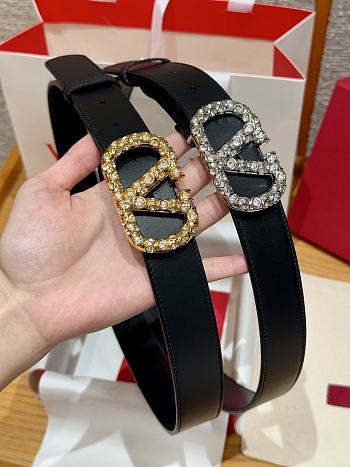 Kitlife Valentino Garavani VLogo Signature Belt In Black Shiny Calfskin With Crystals 30mm