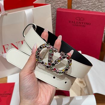 Kitlife Valentino Garavani VLogo Signature Belt In White Calfskin With Silver Multicolor Crystals 30mm