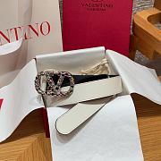 Kitlife Valentino Garavani VLogo Signature Belt In White Calfskin With Silver Multicolor Crystals 30mm - 6